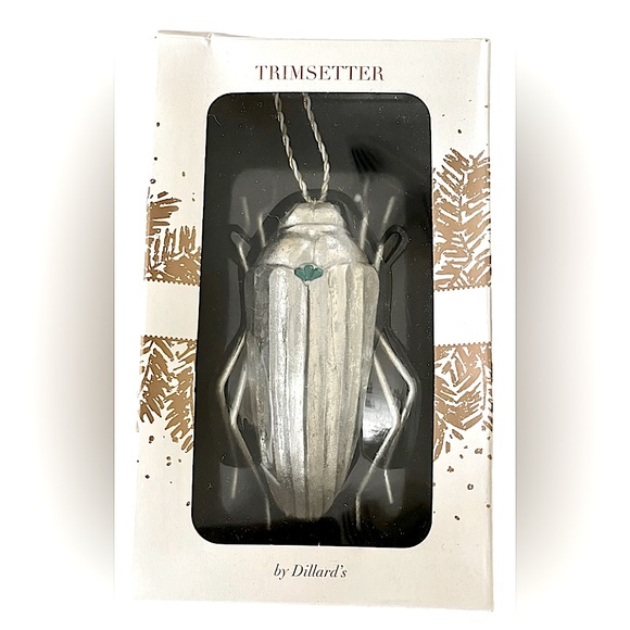 dillards Other - NWT DILLARDS CHRISTMAS ORNAMENT METAL SILVER BUG GREEN JEWEL EYES NIB
